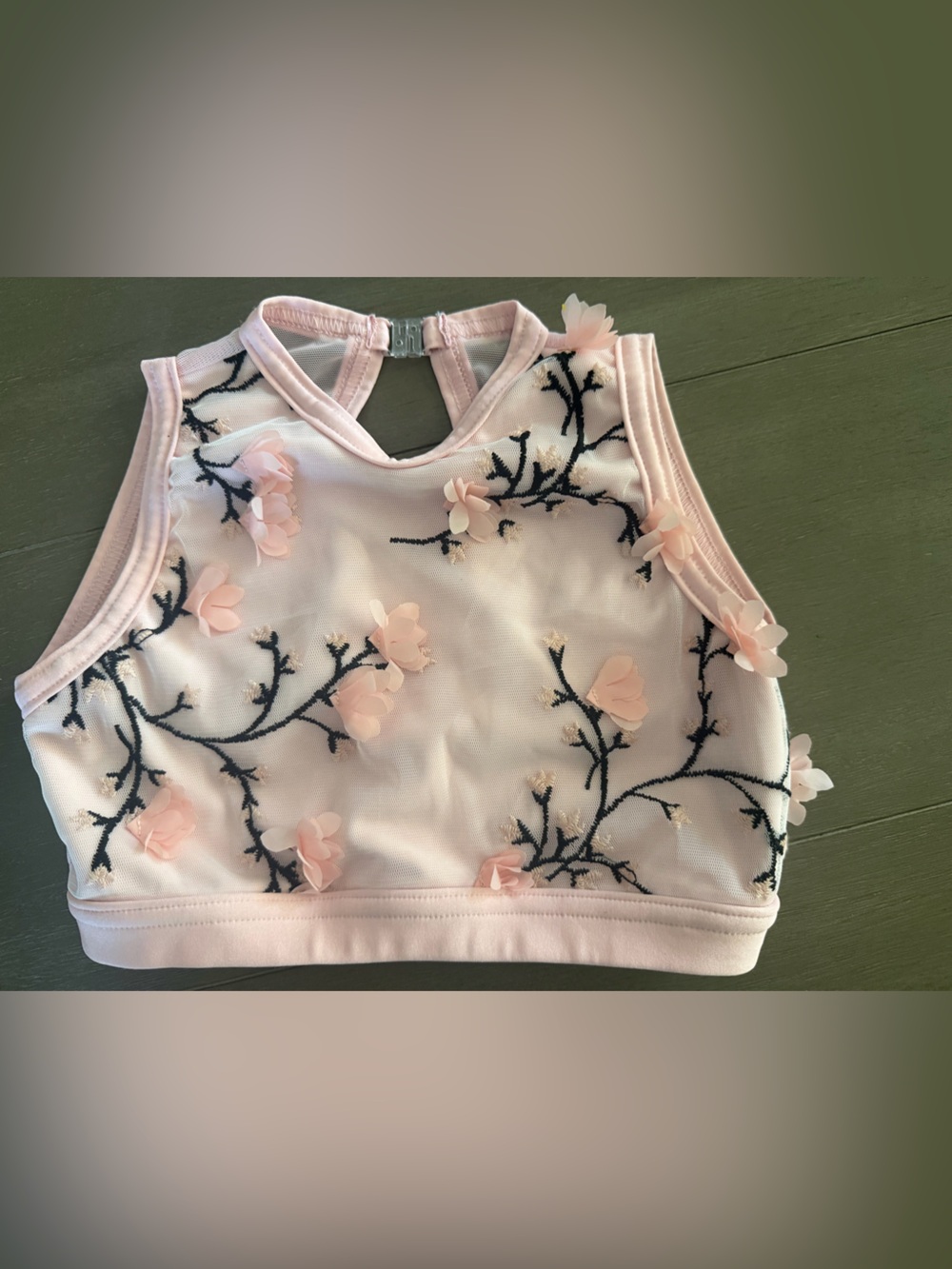 Details Dancewear Pink Floral Appliqué Dance Top girl’s size L